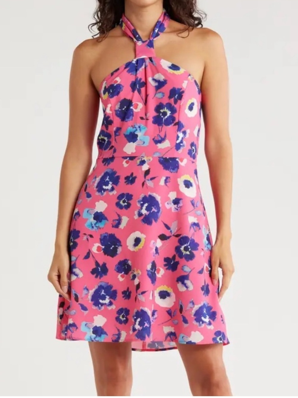 Hutch Kalena Midi Dress Pink Blue Watercolor Floral Halter Fit Flare Size 12 NWT